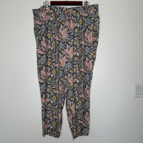 Loft Pull on Pants Size XL Floral Straigth Leg Pockets - Picture 1 of 11